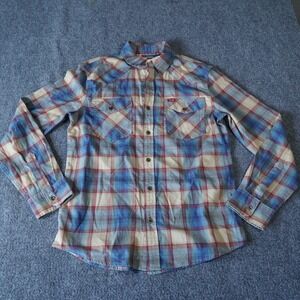 Wrangler Western Plaid Long Sleeve Snap Button Shirt‎ Blue Red Cream Size S
